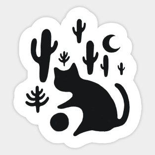 Abstraction minimal cat and cactus Sticker